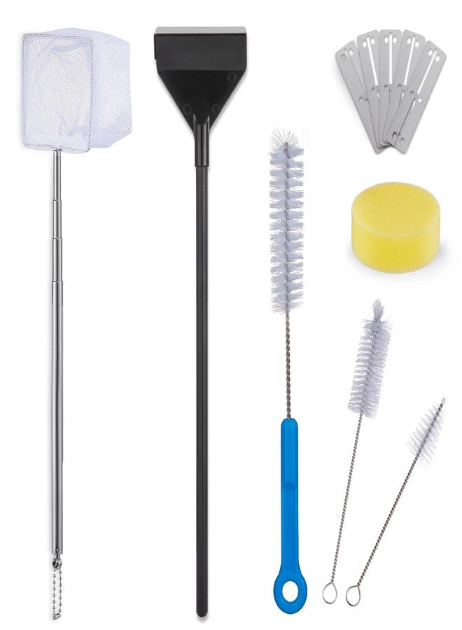 URUQ Fish Tank Cleaning Kit: Algae Scraper for Aquariums Glass Scrubber Cleaner Tools with Handle - 7 in 1 Betta Fish Tanks Cleaning Accessories Set Including Fishing Net Sponge Brush Pump Brush - Image 1
